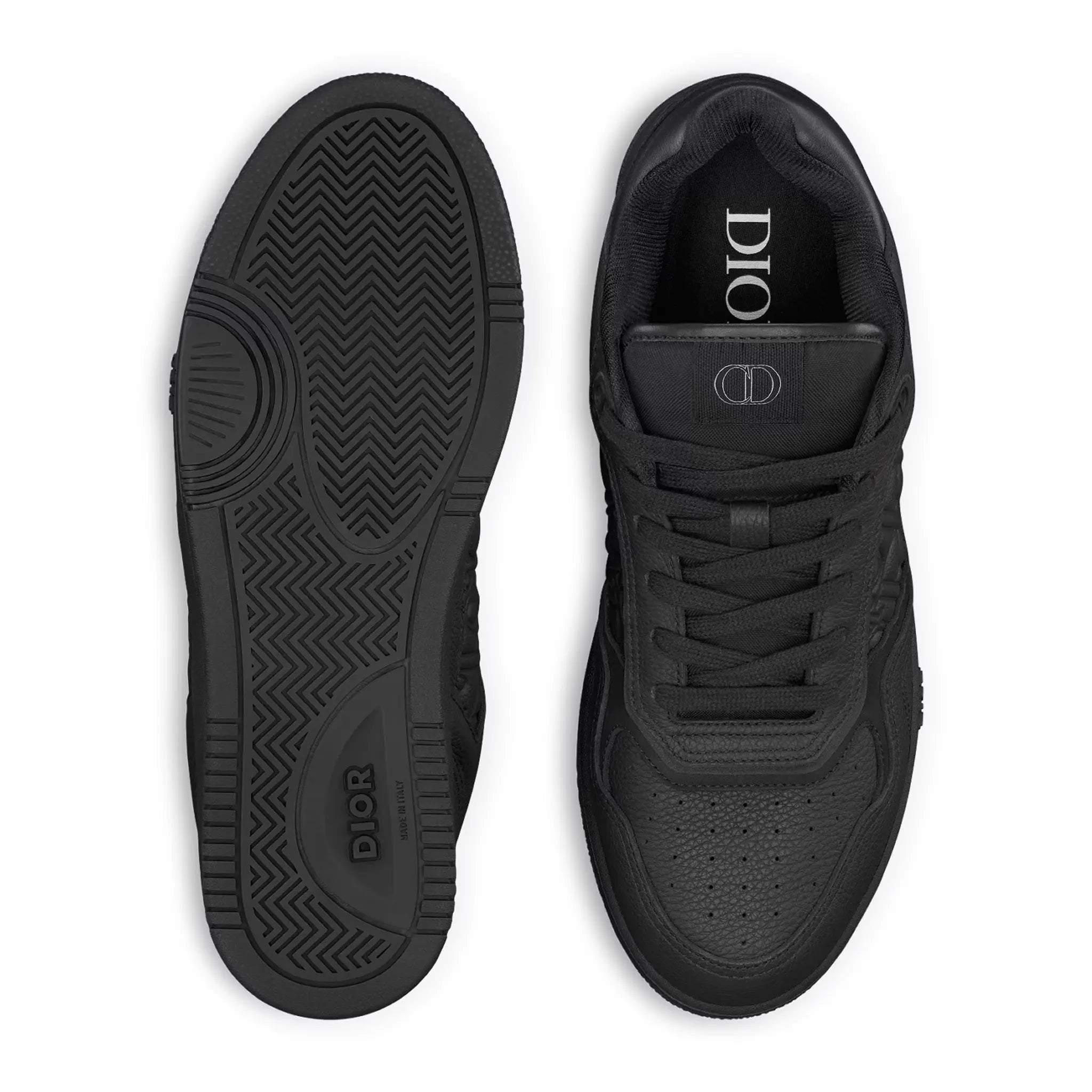 Sole And Upper View of Dior B27 Uptown Black Grained Calfskin Sneaker 3SN272ZAY_H900